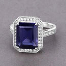 3.70 Carat Genuine Iolite and White Diamond 14K White Gold Ring-8