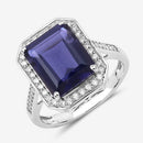 3.70 Carat Genuine Iolite and White Diamond 14K White Gold Ring-10