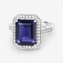 3.70 Carat Genuine Iolite and White Diamond 14K White Gold Ring-11