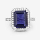 3.70 Carat Genuine Iolite and White Diamond 14K White Gold Ring-14