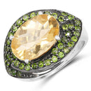 6.11 Carat Genuine Citrine and Chrome Diopside .925 Sterling Silver Ring-4