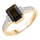 1.73 Carat Genuine Green Tourmaline and White Diamond 14K Yellow Gold Ring-5