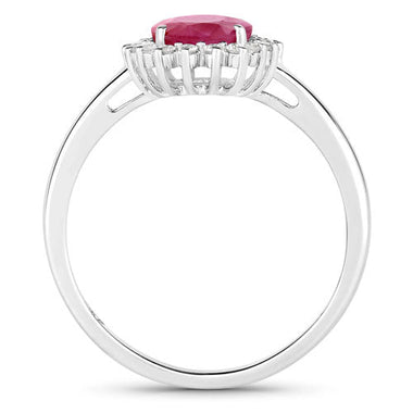 1.58 Carat Genuine Ruby and White Diamond 10K White Gold Ring - 0