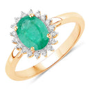 1.34 Carat Genuine Zambian Emerald and White Diamond 10K Yellow Gold Ring-1