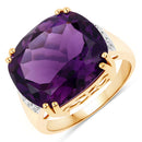 11.42 Carat Genuine Amethyst and White Diamond 14K Yellow Gold Ring-2