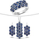 10.40 Carat Genuine Blue Sapphire .925 Sterling Silver 3 Piece Jewelry Set (Ring, Earrings, and Pendant w/ Chain)-5