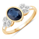1.56 Carat Genuine Blue Sapphire and White Diamond 14K Yellow Gold Ring-5