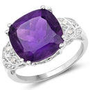 5.87 Carat Genuine Amethyst and White Diamond .925 Sterling Silver Ring-5