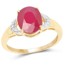 14K Yellow Gold Plated 4.01 Carat Glass Filled Ruby and White Diamond .925 Sterling Silver Ring-4