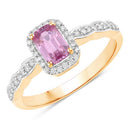 0.80 Carat Genuine Pink Sapphire and White Diamond 14K Yellow Gold Ring-5