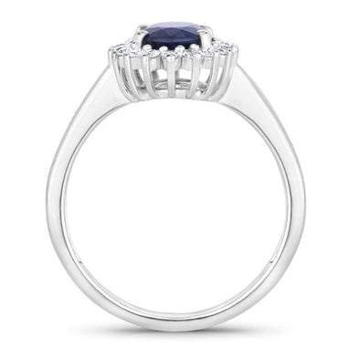 1.73 Carat Genuine Blue Sapphire and White Diamond 14K White Gold Ring - 0