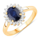 1.73 Carat Genuine Blue Sapphire and White Diamond 14K Yellow Gold Ring-1