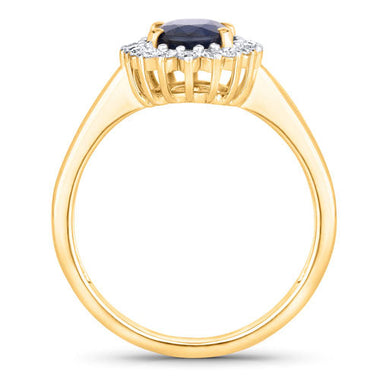 1.73 Carat Genuine Blue Sapphire and White Diamond 14K Yellow Gold Ring - 0