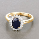 1.73 Carat Genuine Blue Sapphire and White Diamond 14K Yellow Gold Ring-4