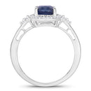1.70 Carat Genuine Blue Sapphire and White Diamond 14K White Gold Ring-2