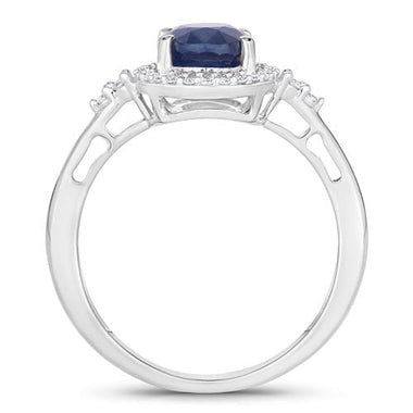 1.70 Carat Genuine Blue Sapphire and White Diamond 14K White Gold Ring - 0
