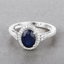 1.70 Carat Genuine Blue Sapphire and White Diamond 14K White Gold Ring-4