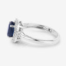 1.70 Carat Genuine Blue Sapphire and White Diamond 14K White Gold Ring-6