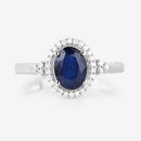 1.70 Carat Genuine Blue Sapphire and White Diamond 14K White Gold Ring-8