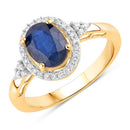 1.70 Carat Genuine Blue Sapphire and White Diamond 14K Yellow Gold Ring-1