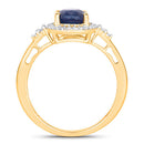 1.70 Carat Genuine Blue Sapphire and White Diamond 14K Yellow Gold Ring-2