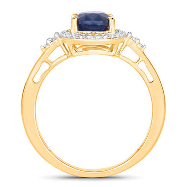 1.70 Carat Genuine Blue Sapphire and White Diamond 14K Yellow Gold Ring - 0