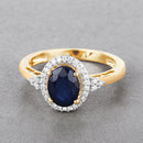 1.70 Carat Genuine Blue Sapphire and White Diamond 14K Yellow Gold Ring-4