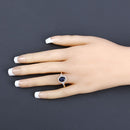 1.70 Carat Genuine Blue Sapphire and White Diamond 14K Yellow Gold Ring-5