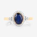 1.70 Carat Genuine Blue Sapphire and White Diamond 14K Yellow Gold Ring-8