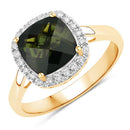 2.64 Carat Genuine Green Tourmaline and White Diamond 14K Yellow Gold Ring-5