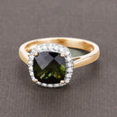 2.64 Carat Genuine Green Tourmaline and White Diamond 14K Yellow Gold Ring-8