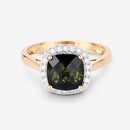2.64 Carat Genuine Green Tourmaline and White Diamond 14K Yellow Gold Ring-14
