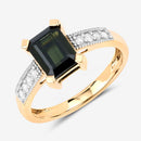1.91 Carat Genuine Green Tourmaline and White Diamond 14K Yellow Gold Ring-10