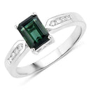 1.19 Carat Genuine Green Tourmaline and White Diamond 14K White Gold Ring-5