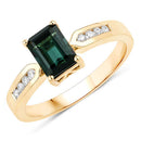 1.19 Carat Genuine Green Tourmaline and White Diamond 14K Yellow Gold Ring-5