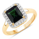 3.02 Carat Genuine Green Tourmaline and White Diamond 14K Yellow Gold Ring-5