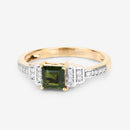 0.72 Carat Genuine Green Tourmaline and White Diamond 14K Yellow Gold Ring-11