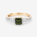 0.72 Carat Genuine Green Tourmaline and White Diamond 14K Yellow Gold Ring-14