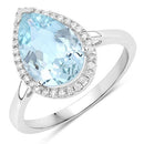 2.25 Carat Genuine Aquamarine And White Diamond 10K White Gold Ring-2