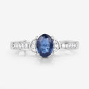 1.05 Carat Genuine Blue Sapphire and White Diamond 10K White Gold Ring-9