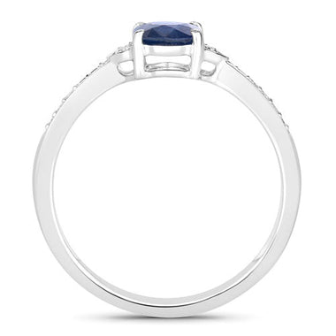 1.05 Carat Genuine Blue Sapphire and White Diamond 10K White Gold Ring - 0
