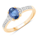 1.05 Carat Genuine Blue Sapphire and White Diamond 10K Yellow Gold Ring-1
