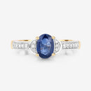 1.05 Carat Genuine Blue Sapphire and White Diamond 10K Yellow Gold Ring-8