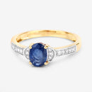 1.05 Carat Genuine Blue Sapphire and White Diamond 10K Yellow Gold Ring-9