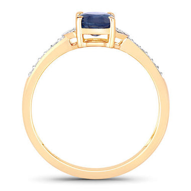 1.05 Carat Genuine Blue Sapphire and White Diamond 10K Yellow Gold Ring - 0