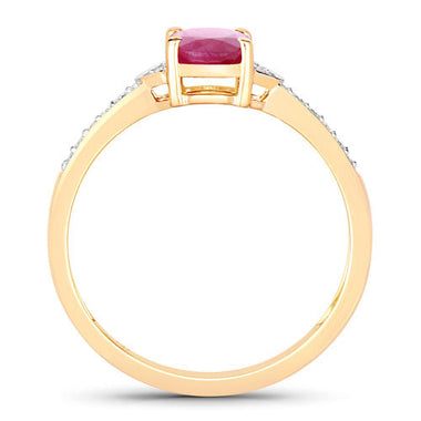 0.95 Carat Genuine Ruby and White Diamond 10K Yellow Gold Ring - 0
