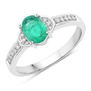 0.82 Carat Genuine Zambian Emerald and White Diamond 10K White Gold Ring-1