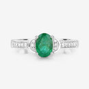 0.82 Carat Genuine Zambian Emerald and White Diamond 10K White Gold Ring-8