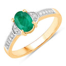 0.82 Carat Genuine Zambian Emerald and White Diamond 14K Yellow Gold Ring-1