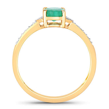 0.82 Carat Genuine Zambian Emerald and White Diamond 14K Yellow Gold Ring - 0